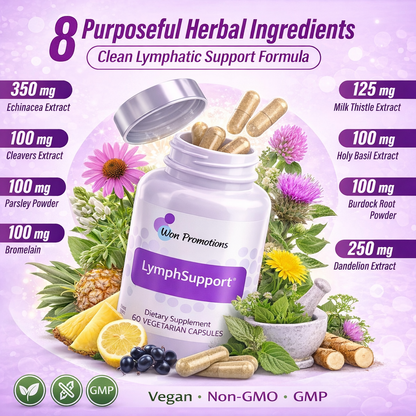 LymphSupport Herbal Supplement for Lymphatic System, 60 Vegetarian Capsules, Immune & Detox Formula
