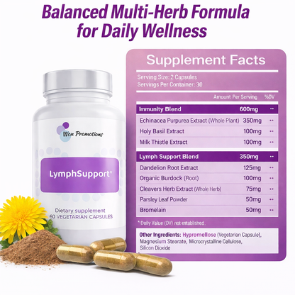 LymphSupport Herbal Supplement for Lymphatic System, 60 Vegetarian Capsules, Immune & Detox Formula